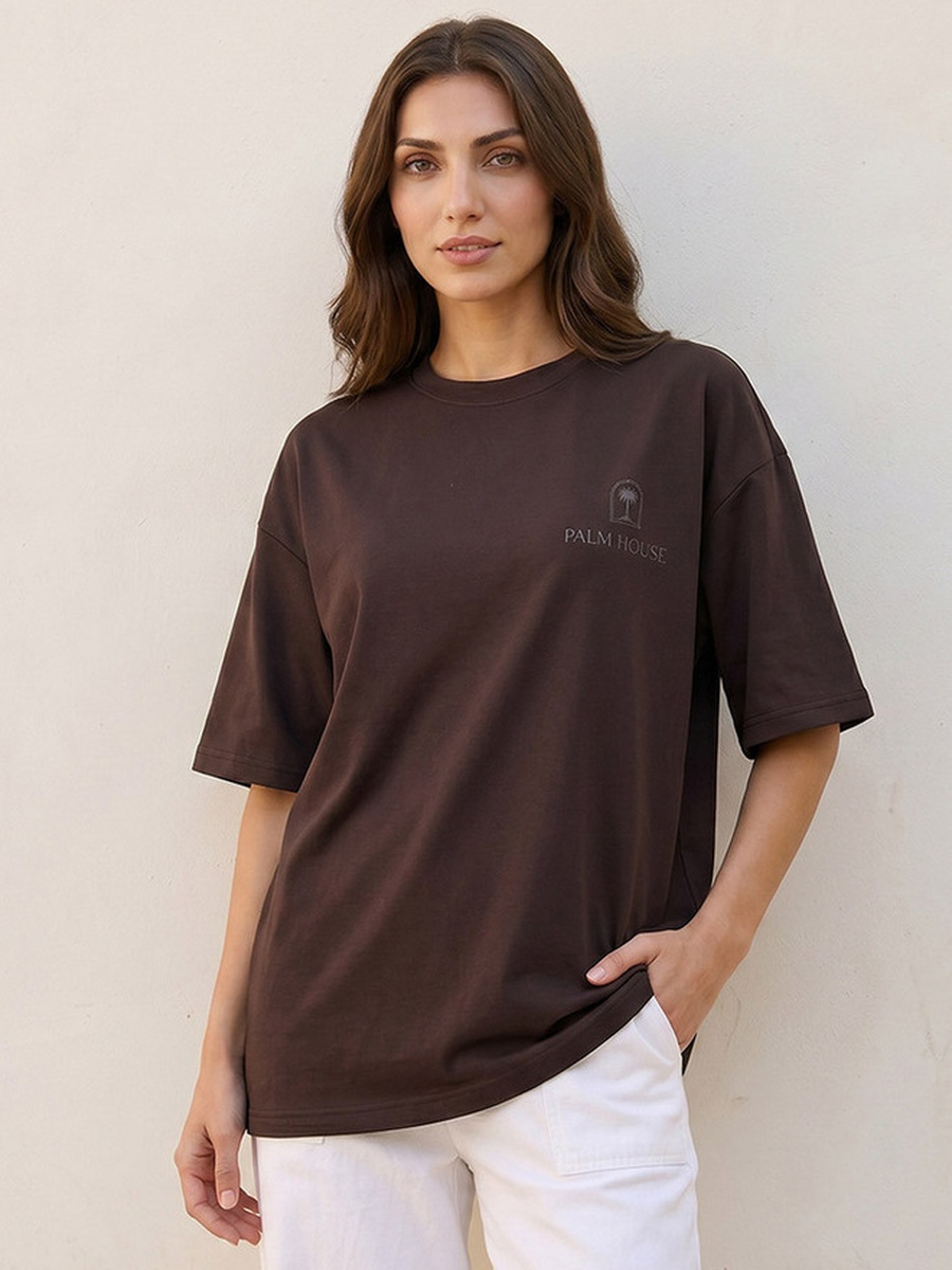 Boxy Fit T-Shirt with Slogan Print