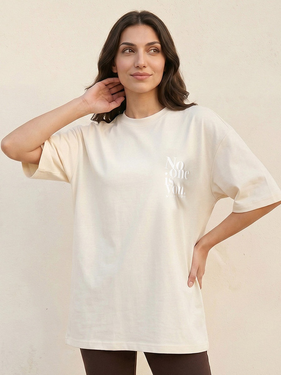 Boxy Fit T-Shirt with Slogan Print