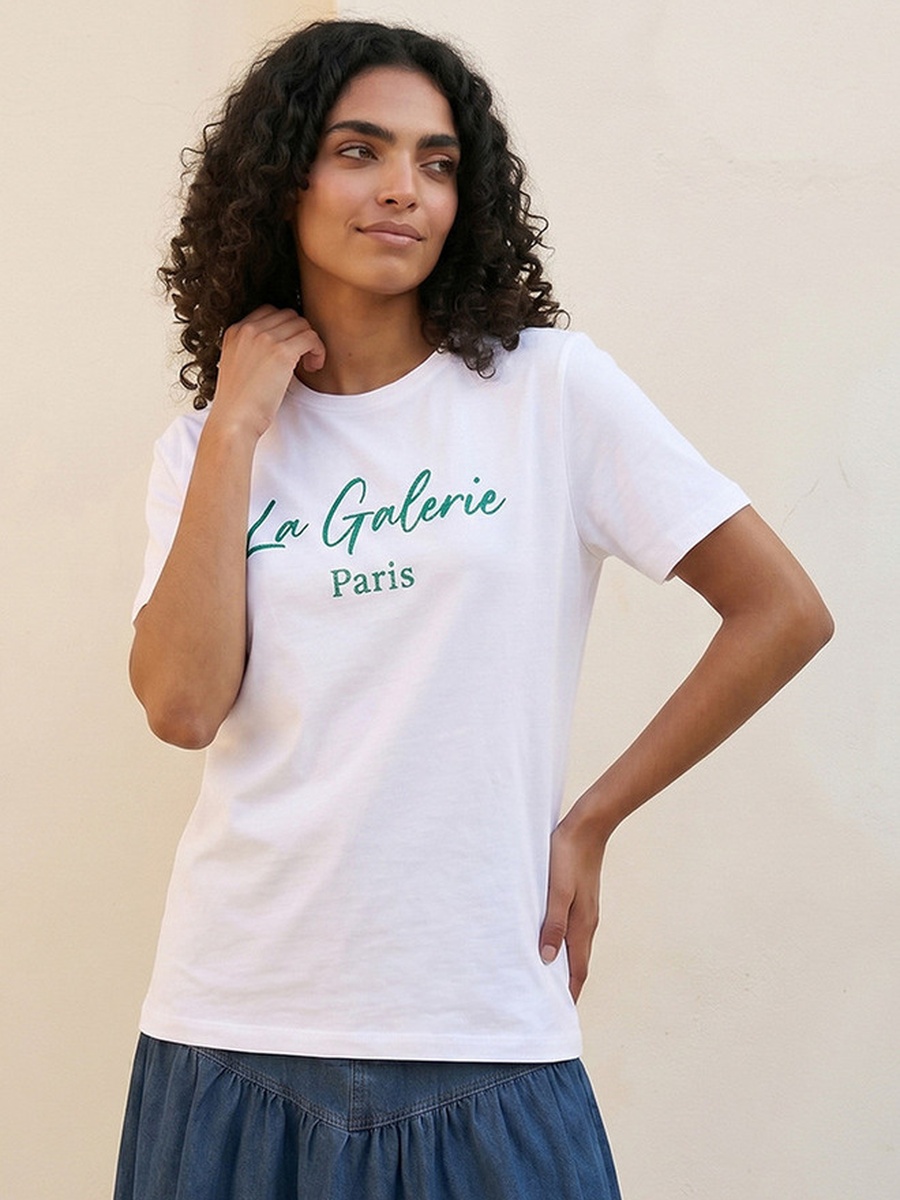 Cotton T-Shirt with Slogan Print