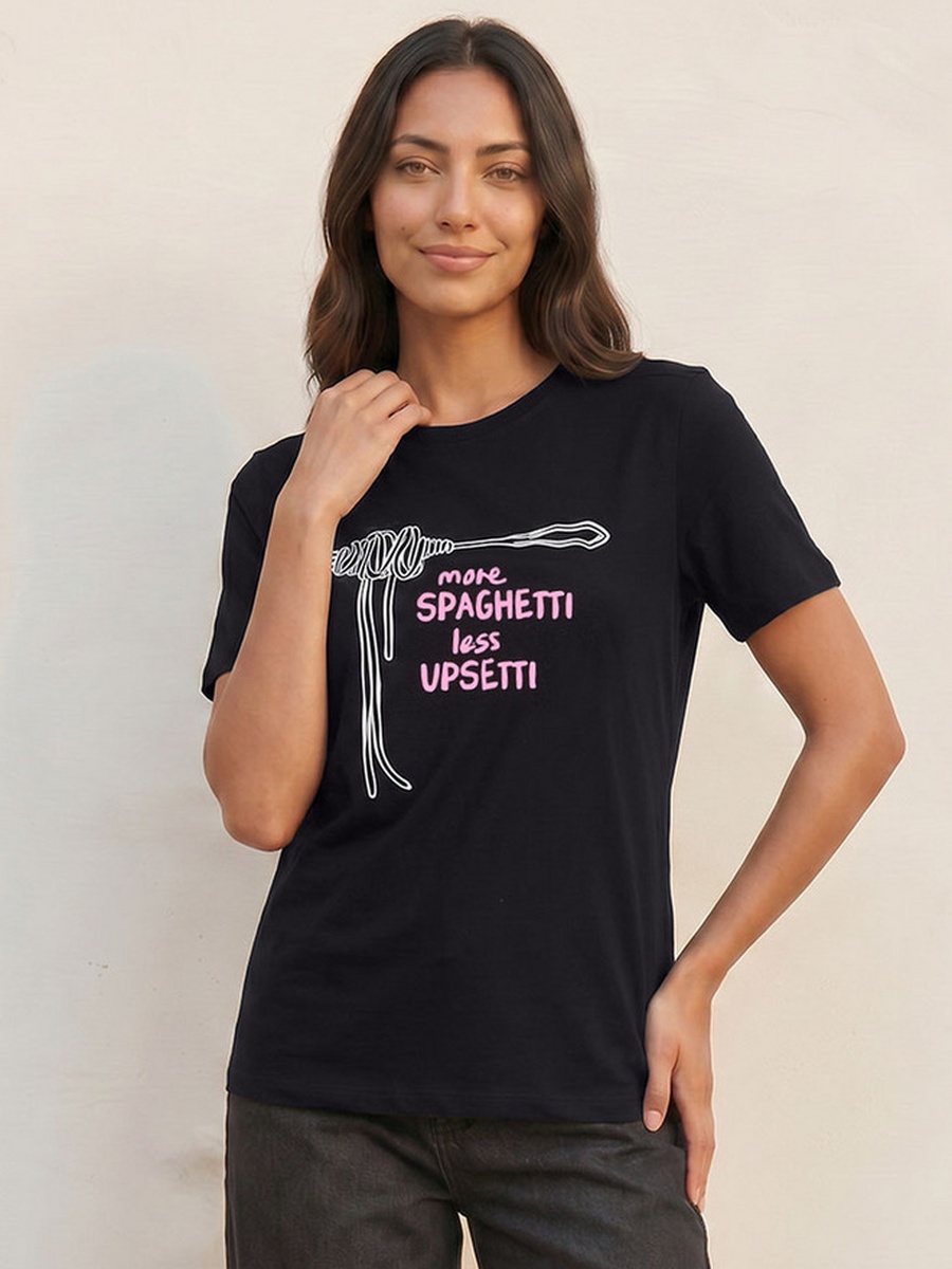 Cotton T-Shirt with Spaghetti Print