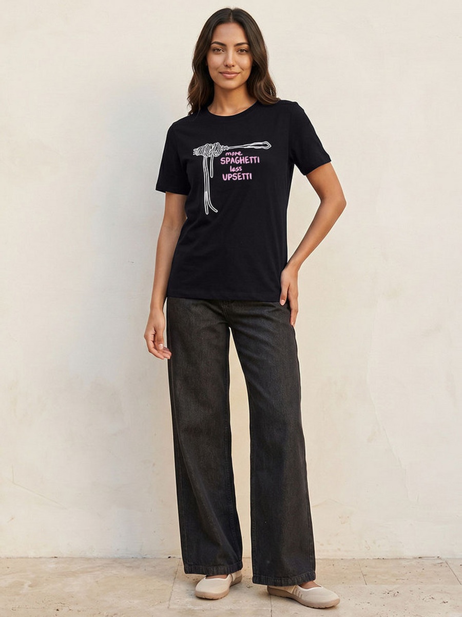 Cotton T-Shirt with Spaghetti Print