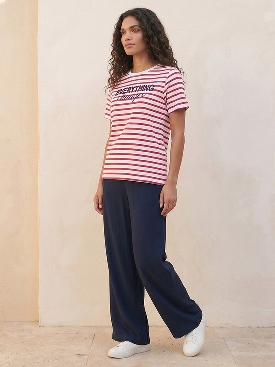 T-Shirt with Embroidered Slogan