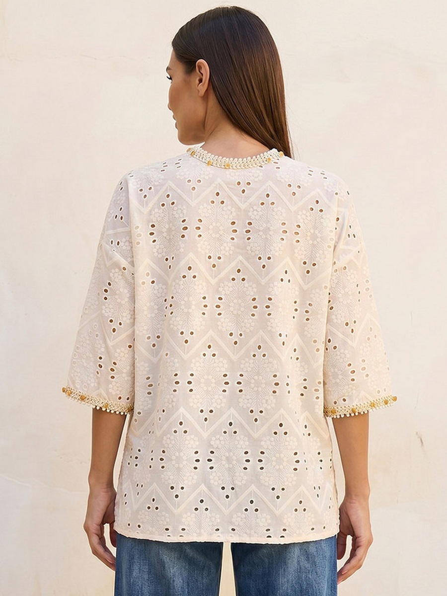 Relaxed Fit Cotton Top with Tassle Tie-Ups