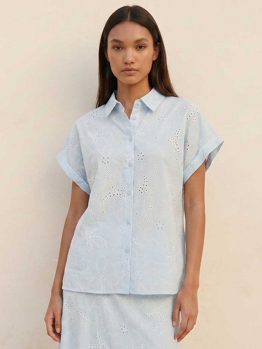 Cotton Shirt with Schiffli Texture