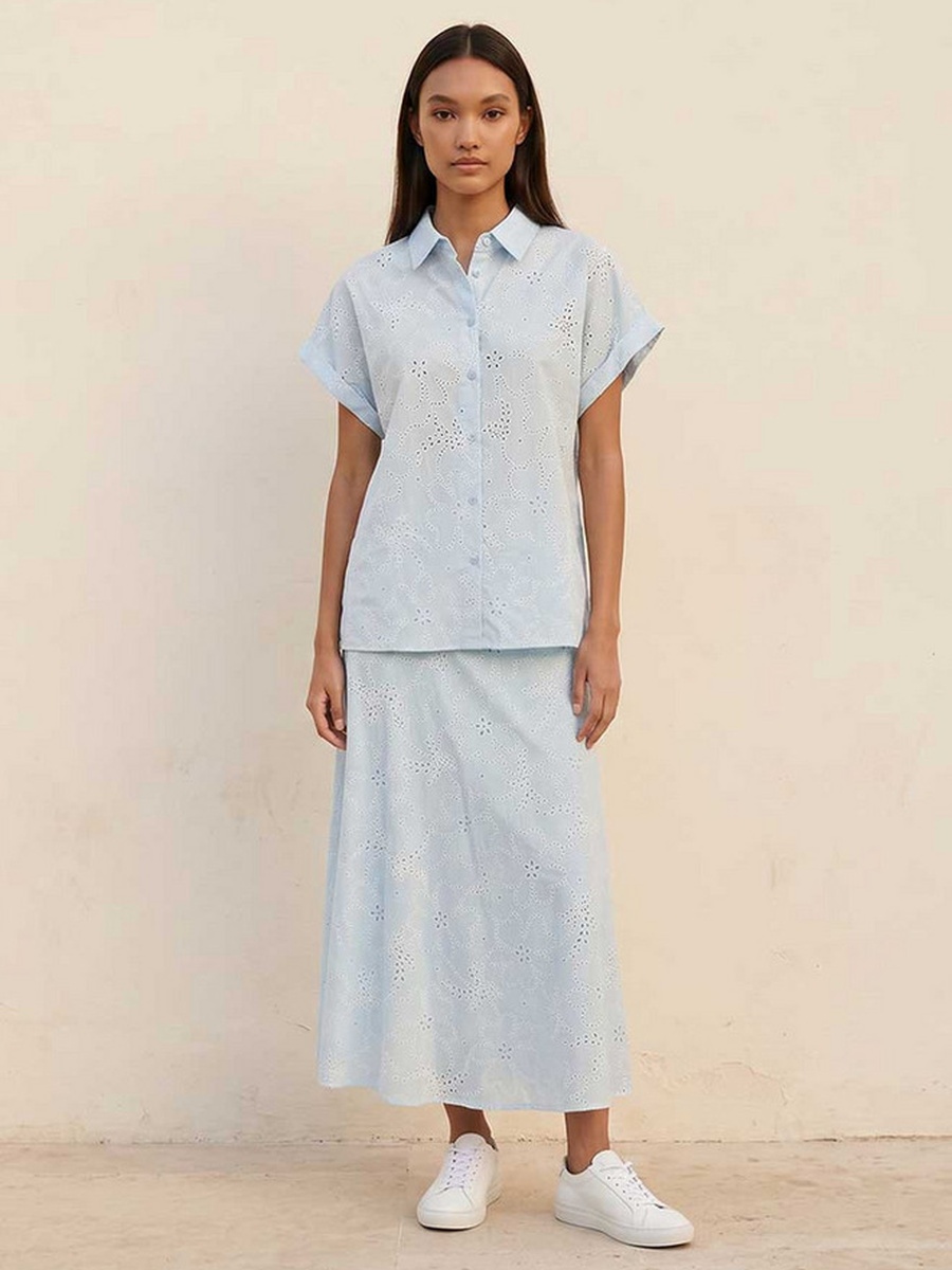 Cotton Shirt with Schiffli Texture