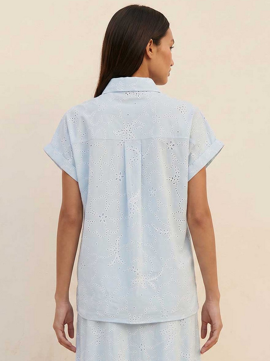 Cotton Shirt with Schiffli Texture