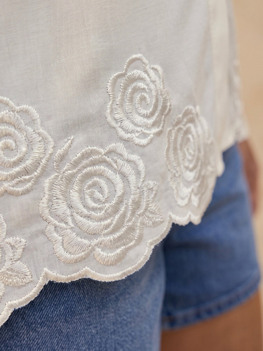 Lyocell Shirt with Floral Embroidery
