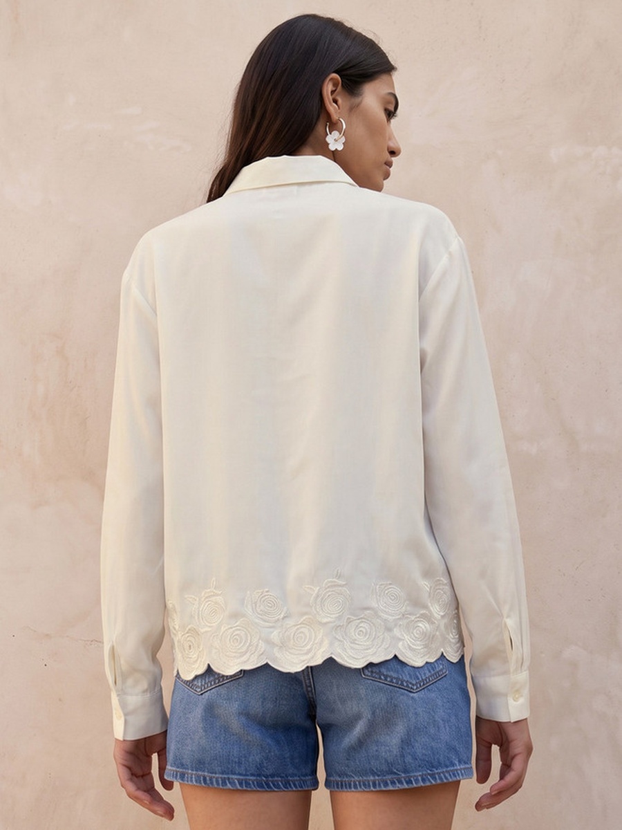 Lyocell Shirt with Floral Embroidery