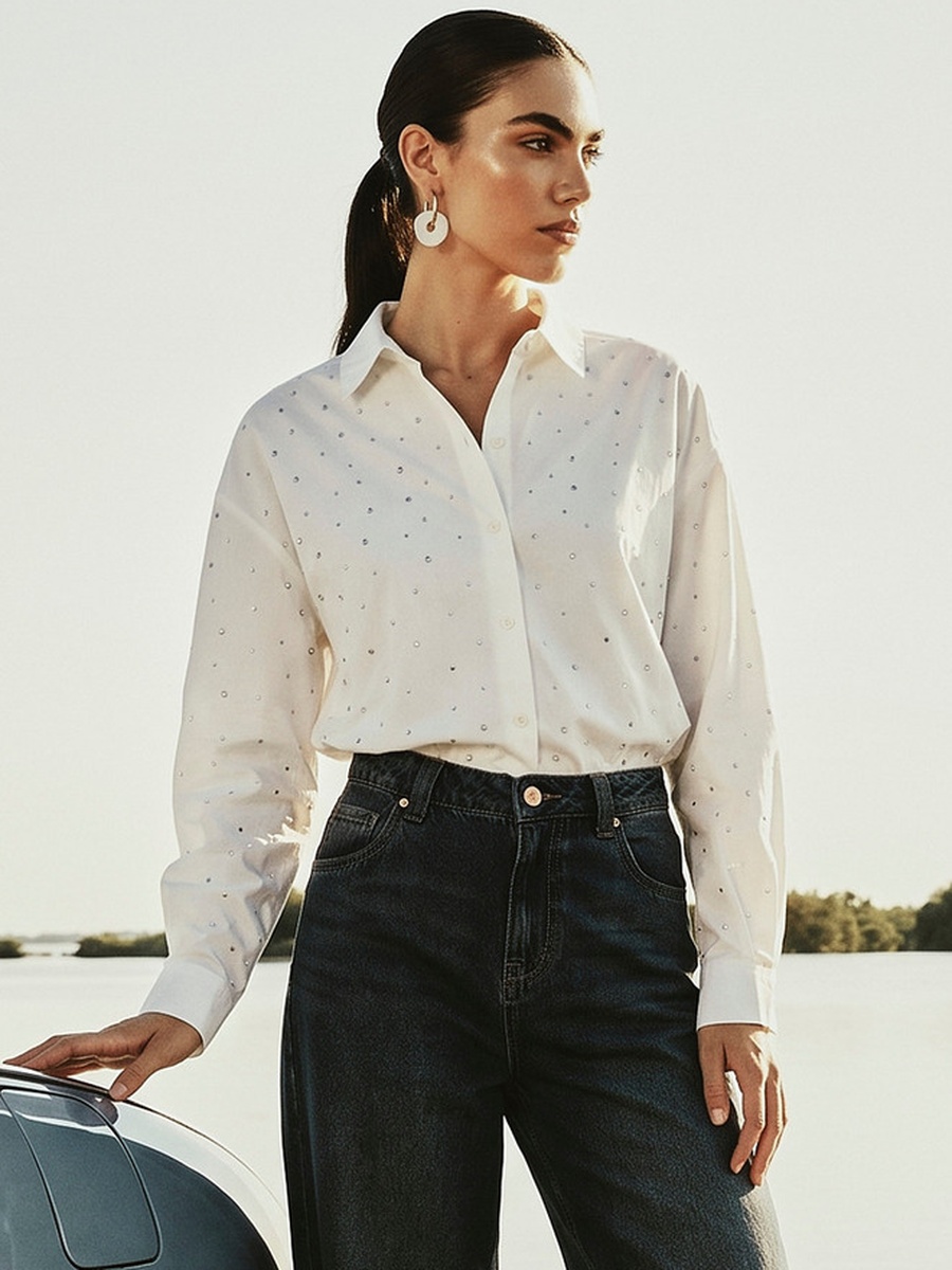 Embellished Oversized Cotton Shirt