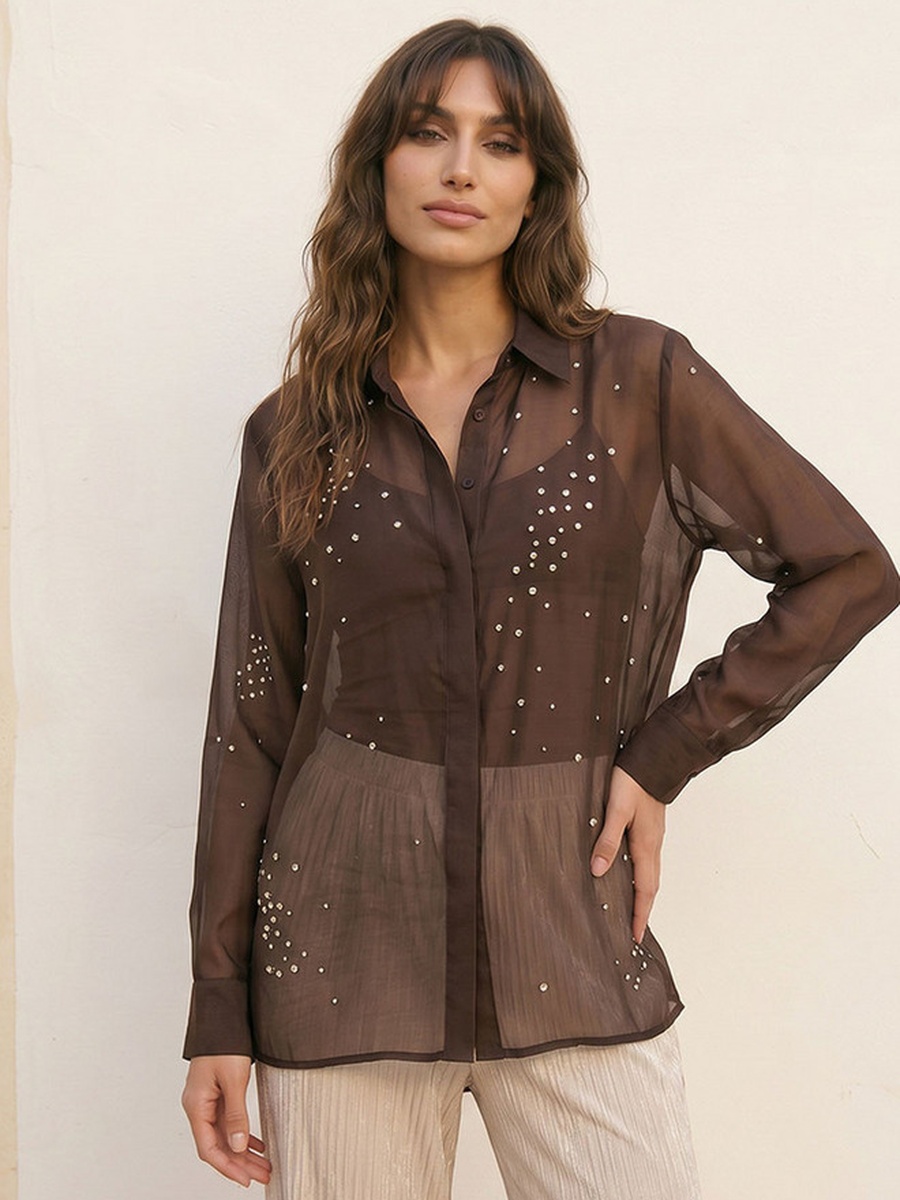 Crinkled Shirt with Rhinestone Embellishment