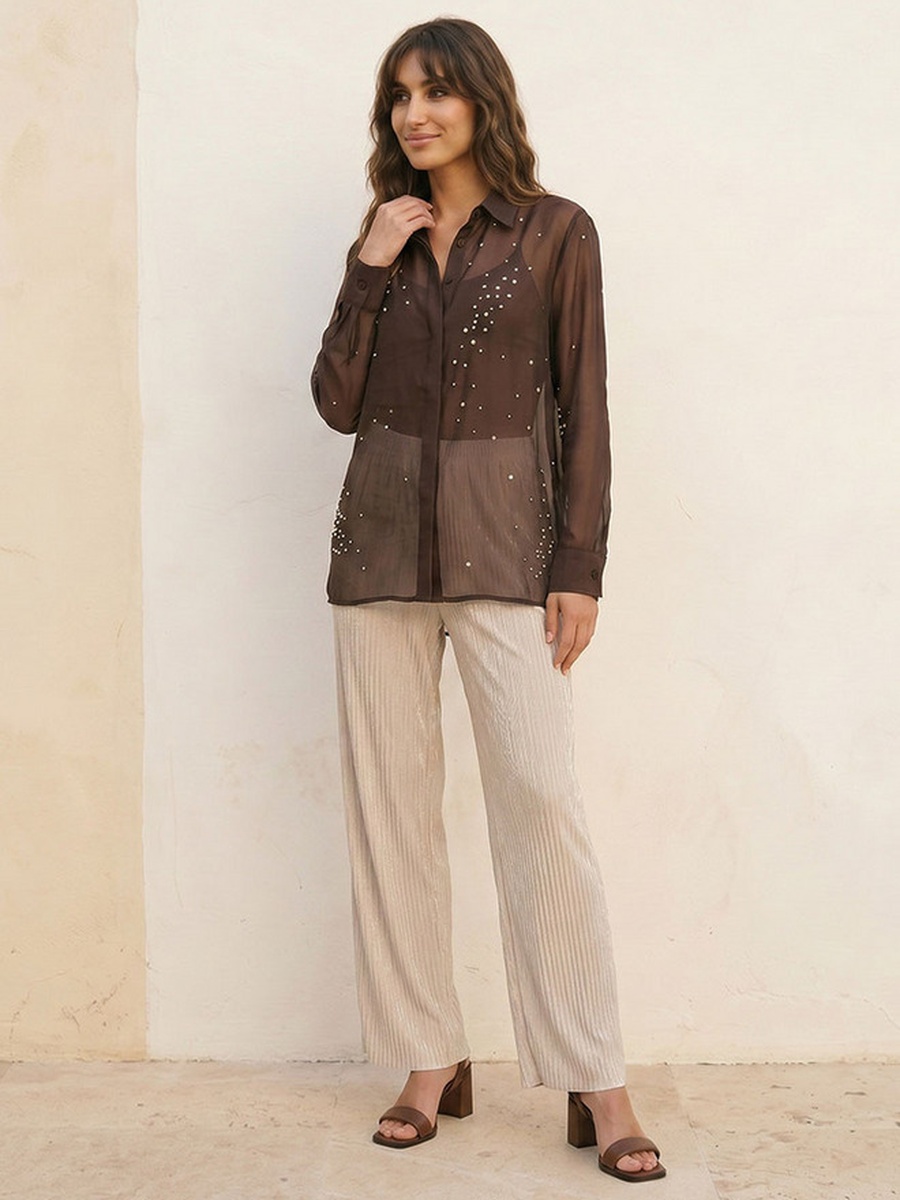 Crinkled Shirt with Rhinestone Embellishment