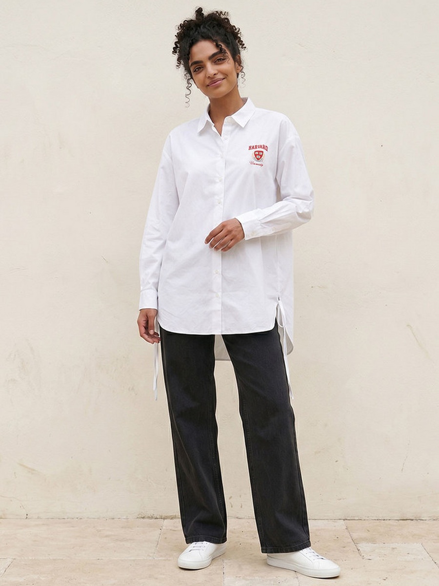 Harvard Cotton Shirt with High-Low Hemline