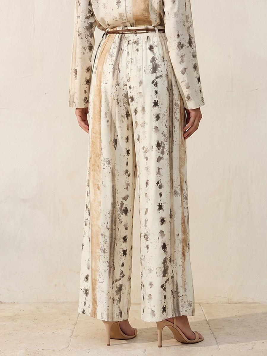Printed Wide Leg Belted Pants