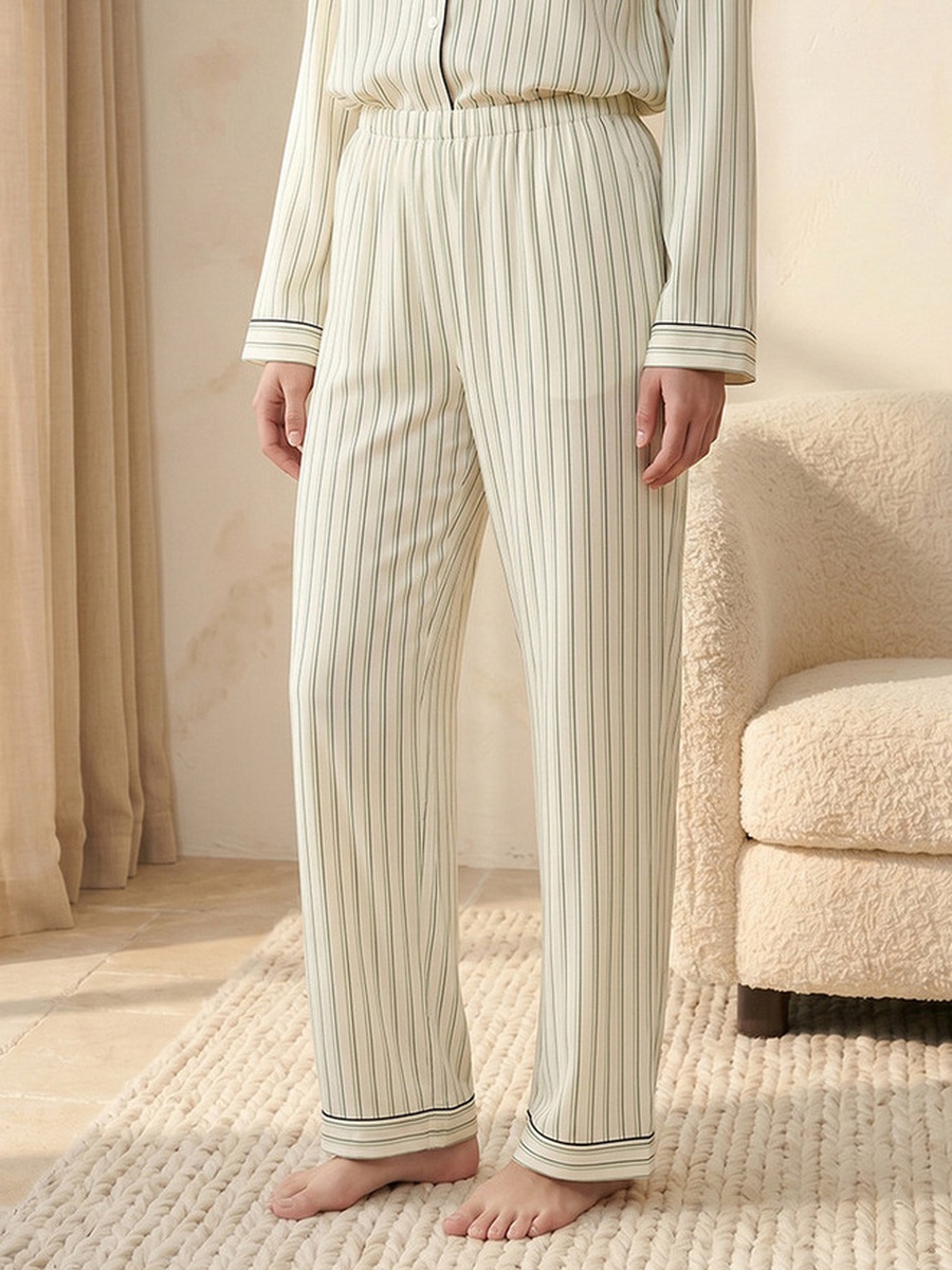Viscose Pyjama Set with Button-Down Shirt and Trousers