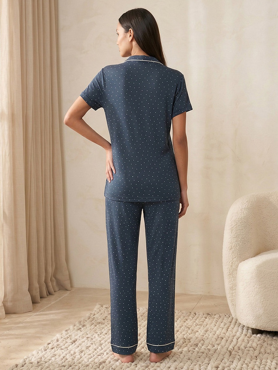 Viscose Pyjama Set with Button-Down Shirt and Trousers