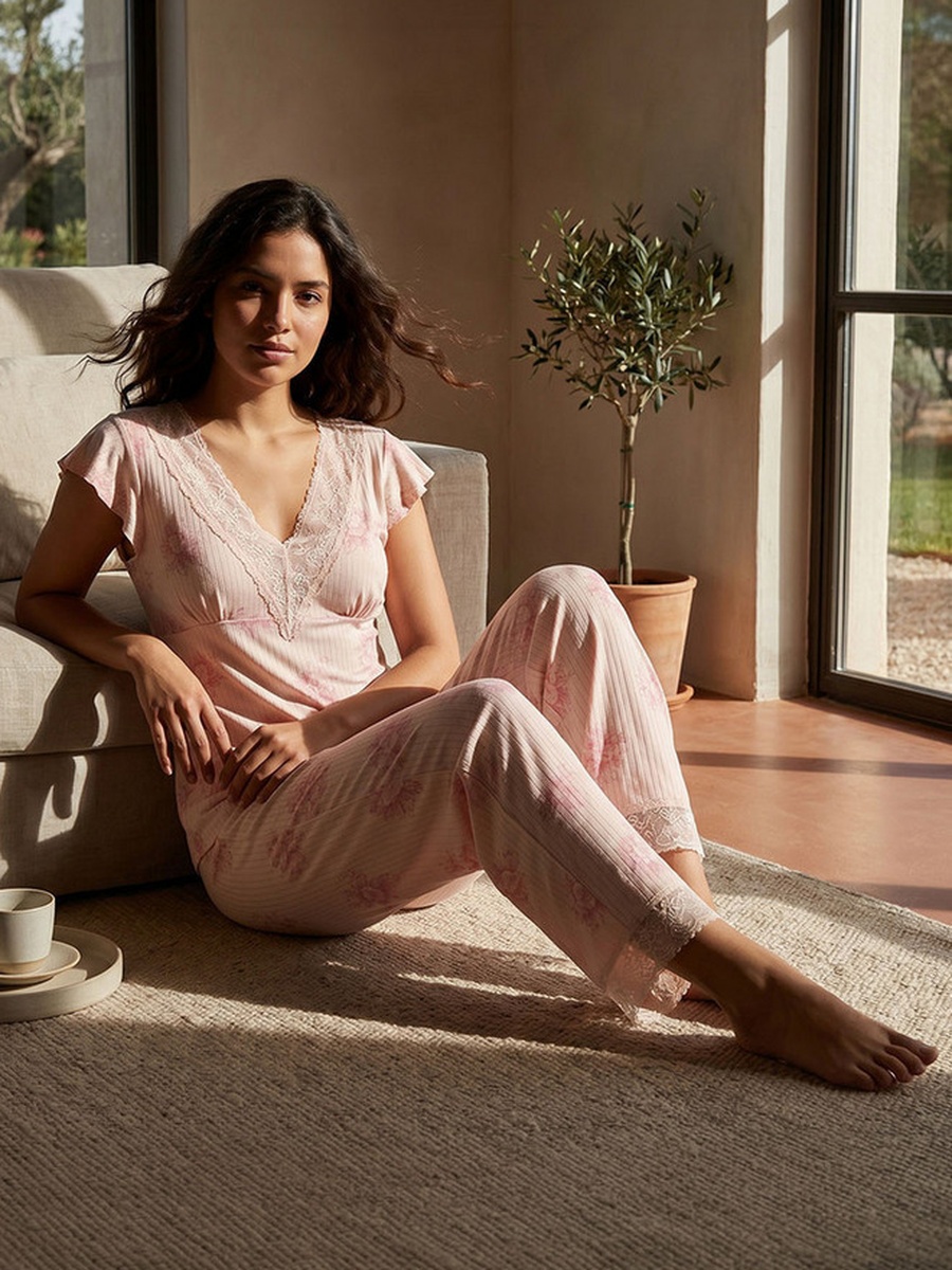Viscose Pyjama Set with Top and Trousers