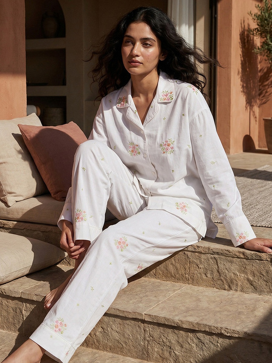 Pyjama Set with Button-Down Shirt and Trousers