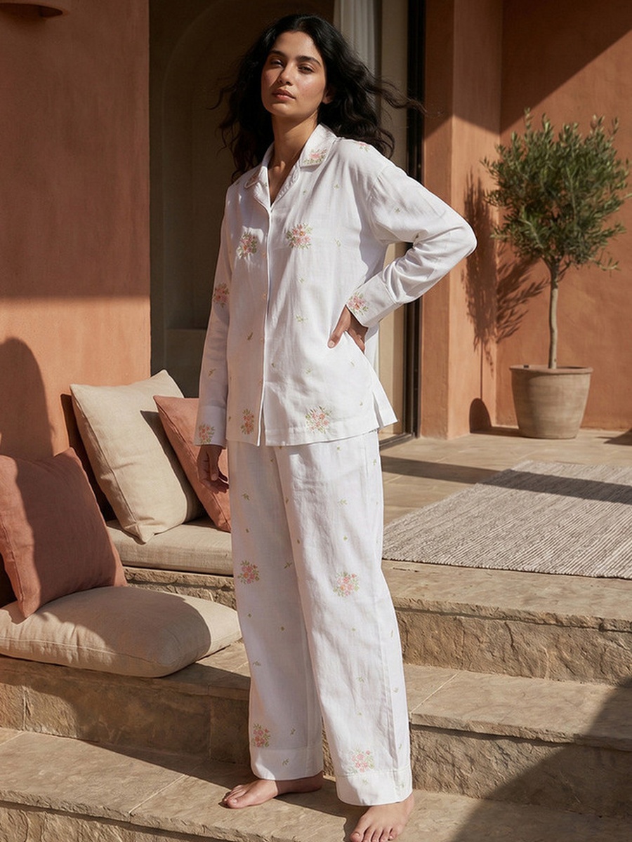 Pyjama Set with Button-Down Shirt and Trousers