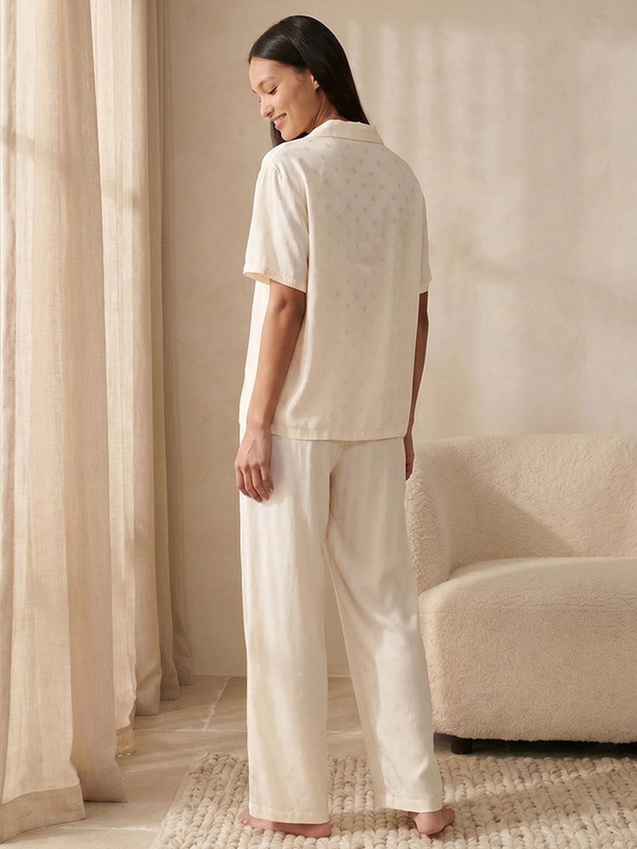 Viscose Pyjama Set with Button-Down Shirt and Trousers
