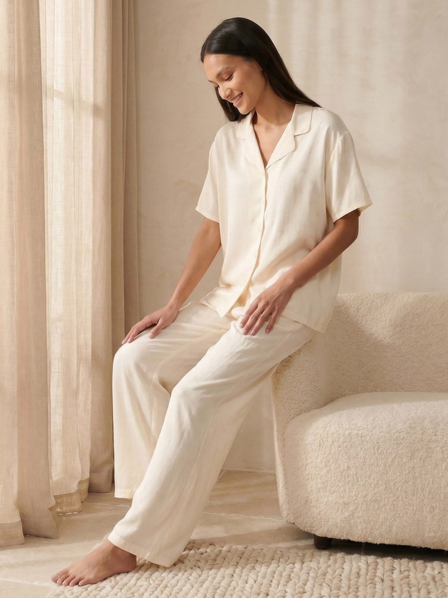 Viscose Pyjama Set with Button-Down Shirt and Trousers