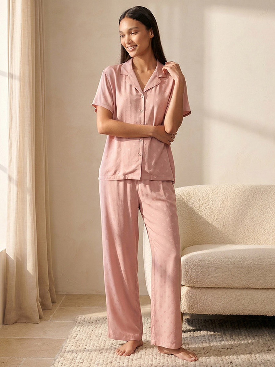 Viscose Pyjama Set with Button-Down Shirt and Trousers