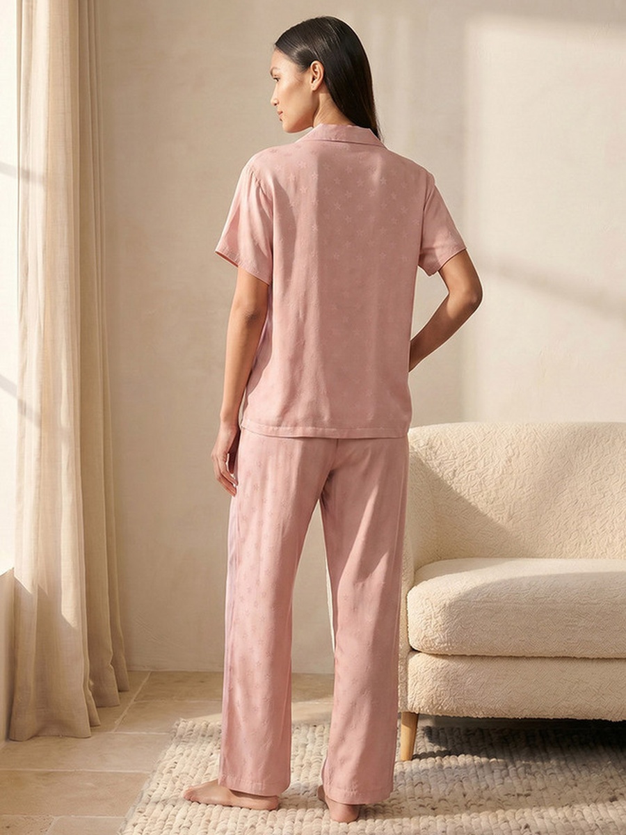 Viscose Pyjama Set with Button-Down Shirt and Trousers