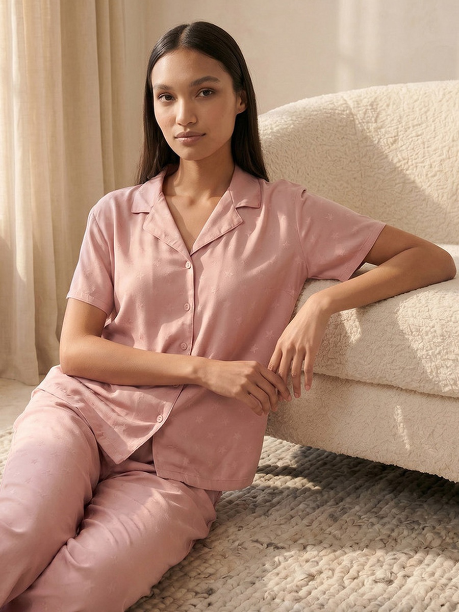 Viscose Pyjama Set with Button-Down Shirt and Trousers