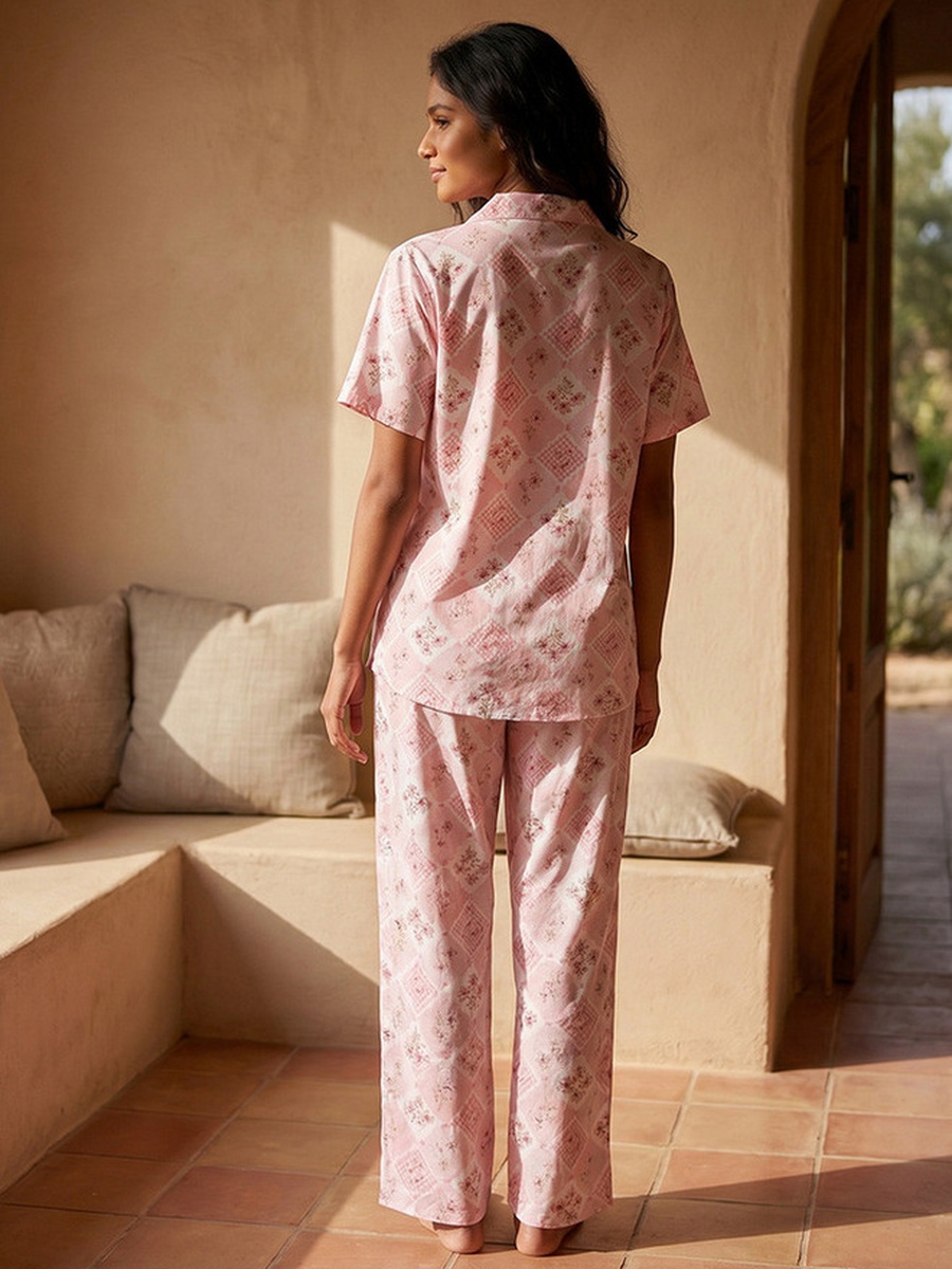 Viscose Pyjama Set with Button-Down Shirt and Trousers