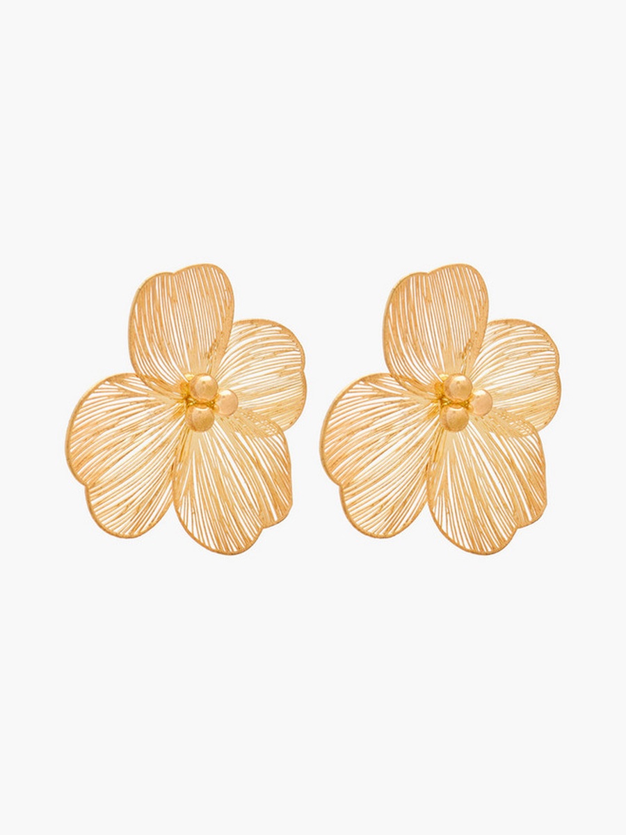 Gold Tone Floral Stud Earrings with Pushback Closure