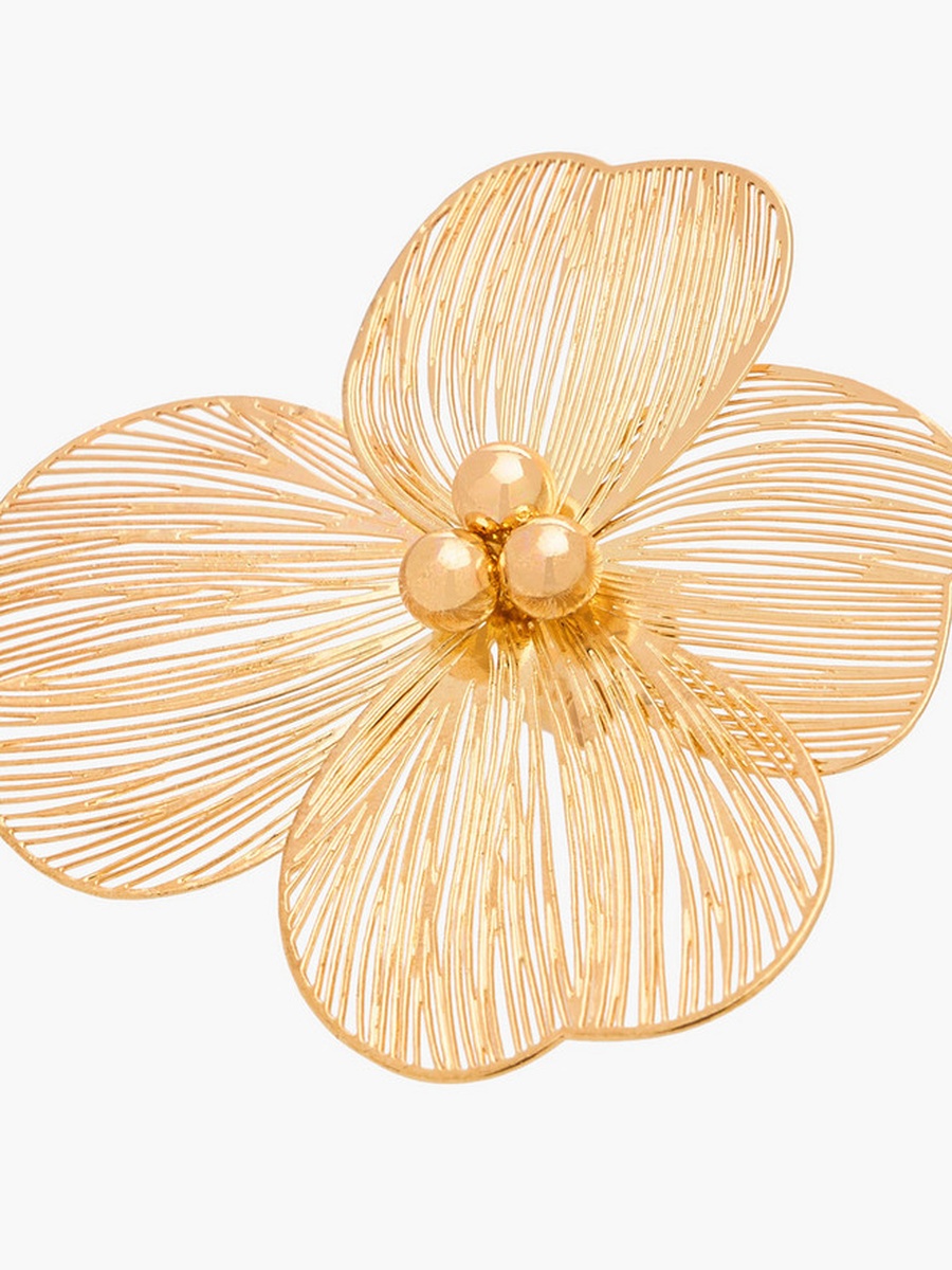 Gold Tone Floral Stud Earrings with Pushback Closure