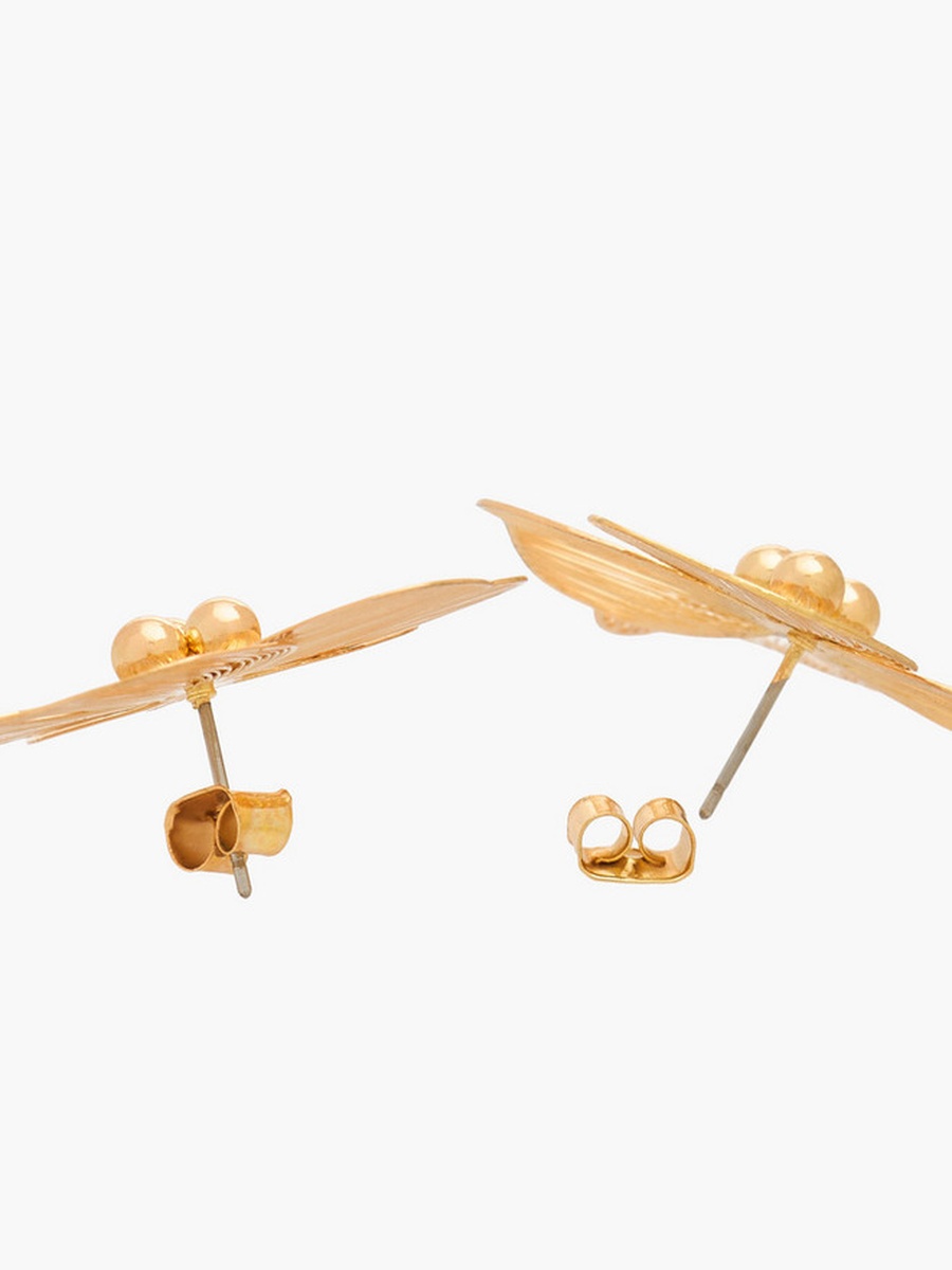 Gold Tone Floral Stud Earrings with Pushback Closure