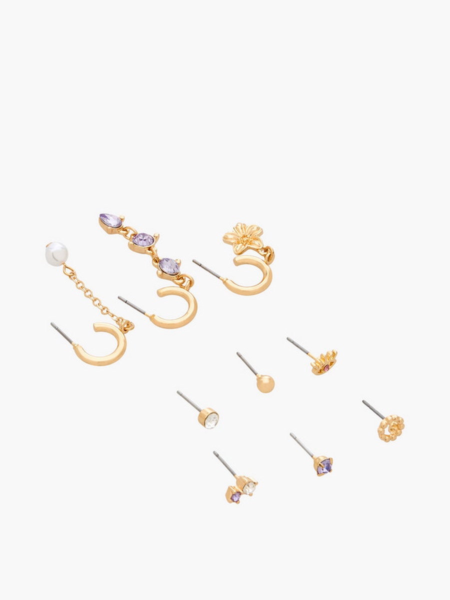 Pack of 9 Gold Tone Assorted Earrings with Pushback Closure