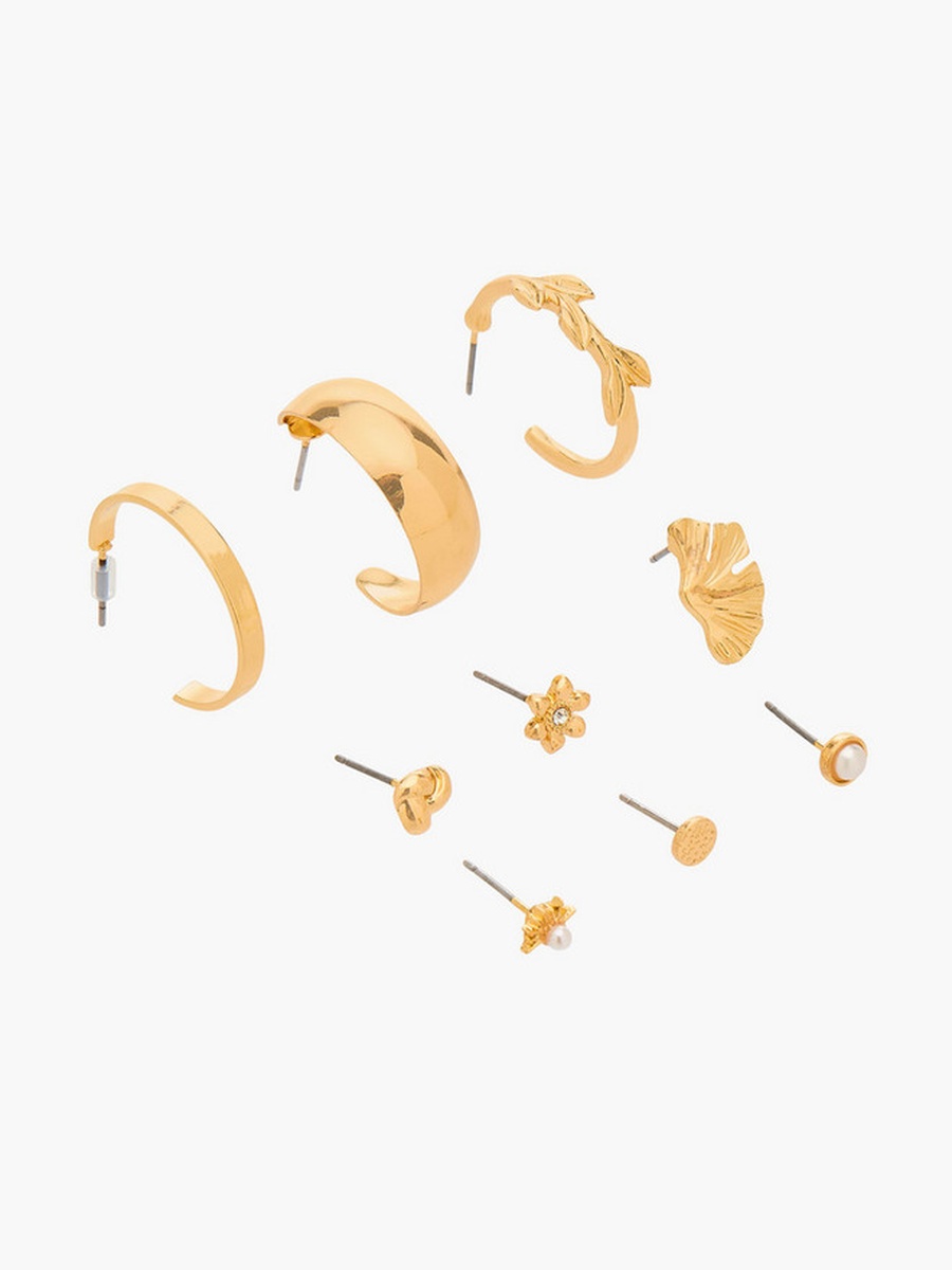Pack of 9 Gold Tone Assorted Earrings with Pushback Closure