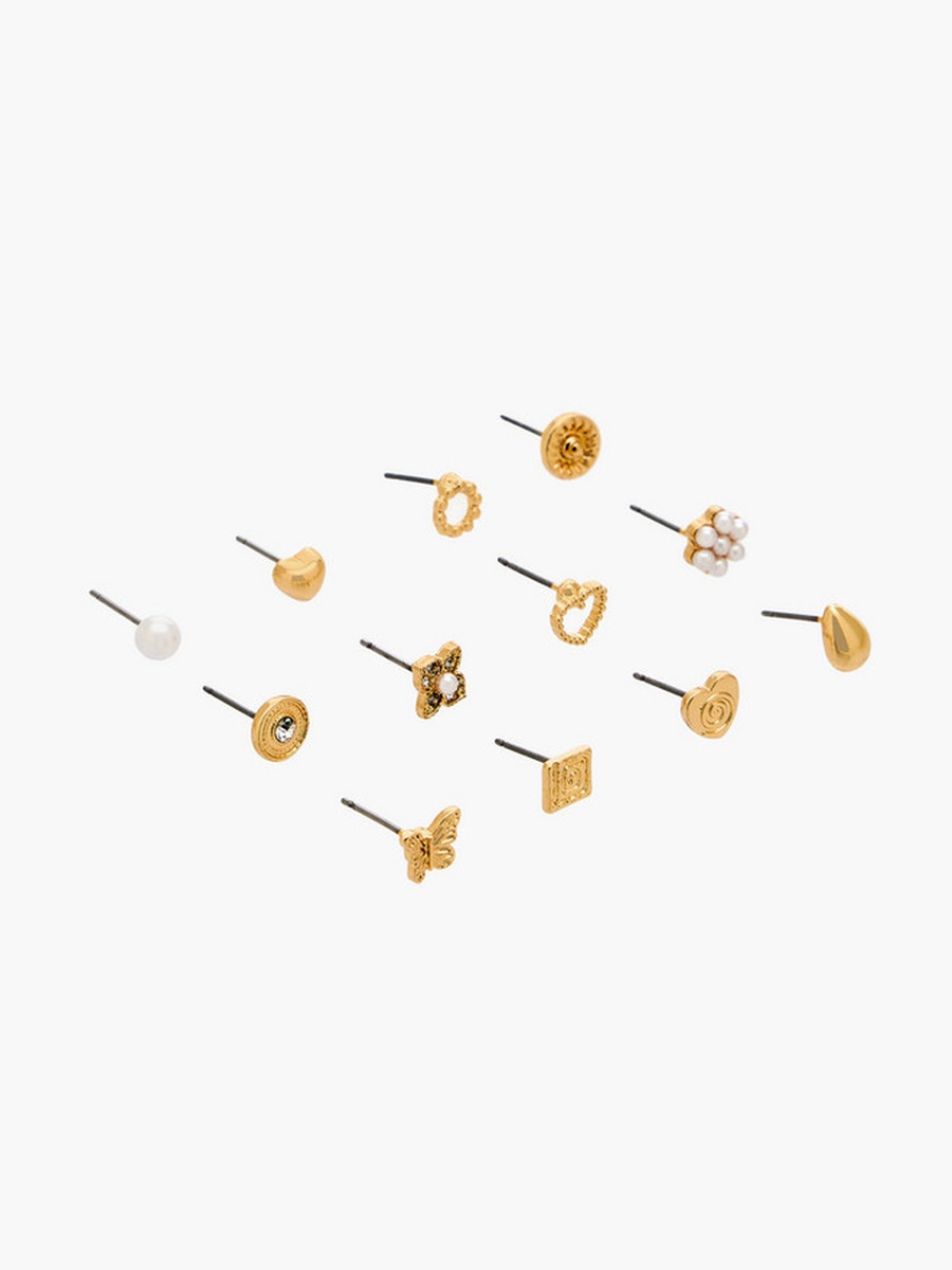 Pack of 12 Metallic Stud Earrings with Pushback Closure