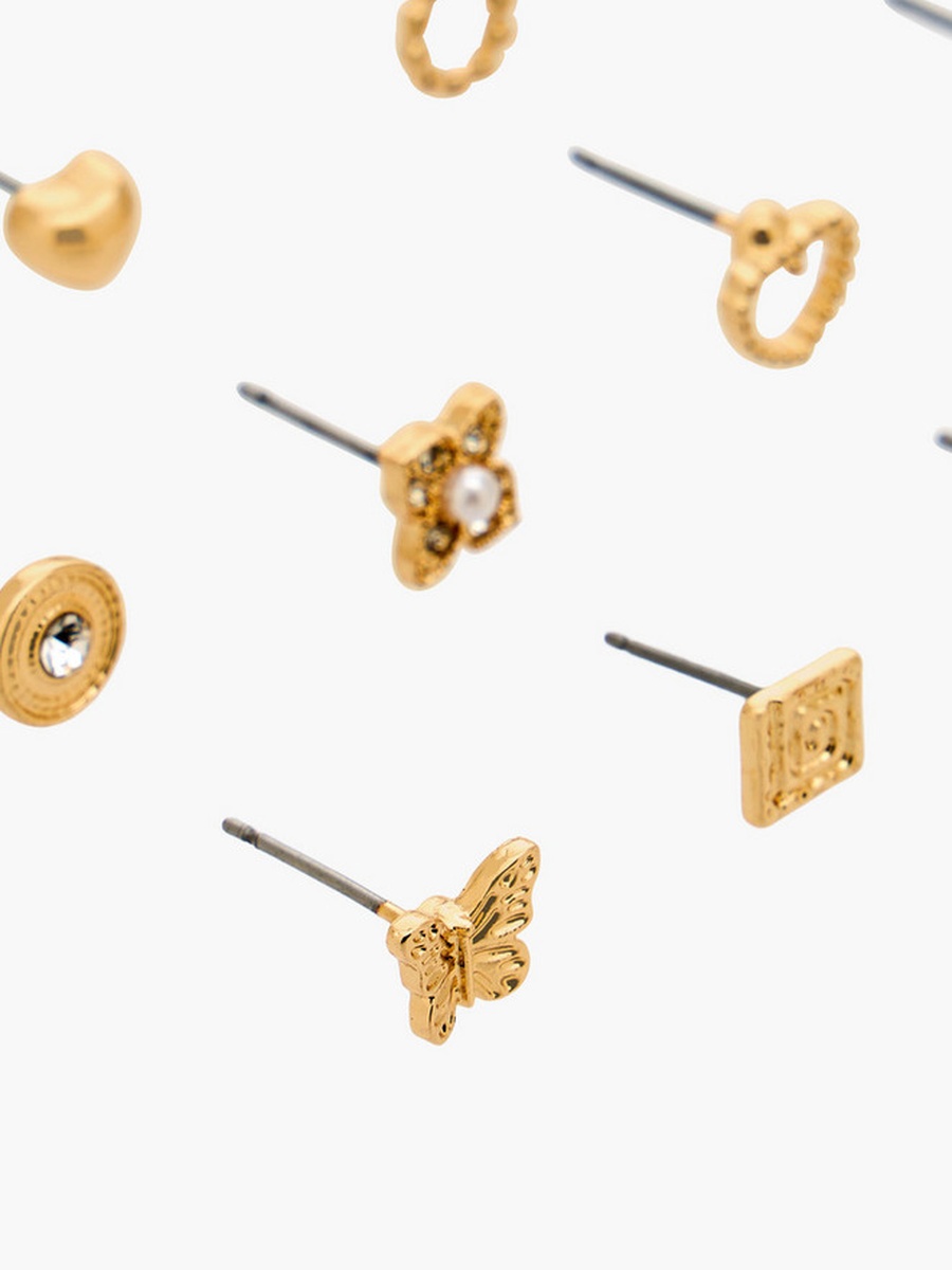 Pack of 12 Metallic Stud Earrings with Pushback Closure