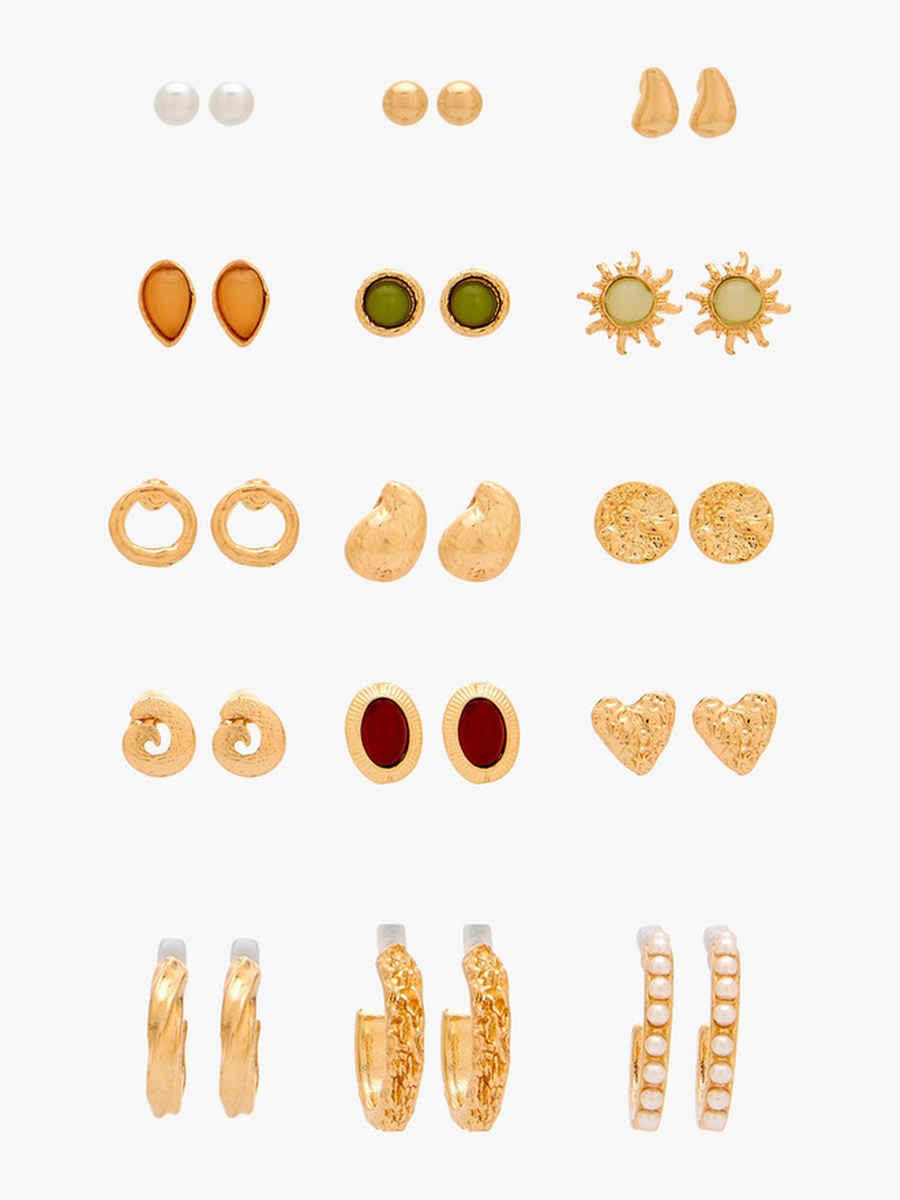 Pack of 15 Resin Finish Earrings with Pushback Closure