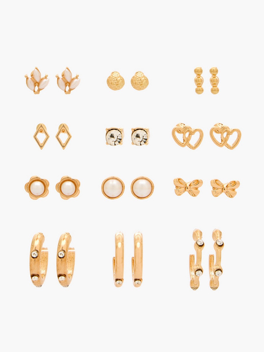 Pack of 12 Metallic Stud Earrings with Pushback Closure