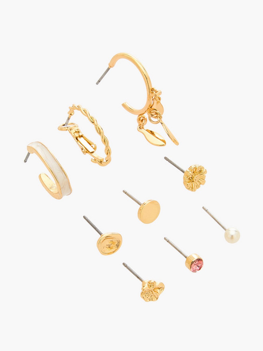 Pack of 9 Gold Tone Assorted Earrings with Pushback Closure