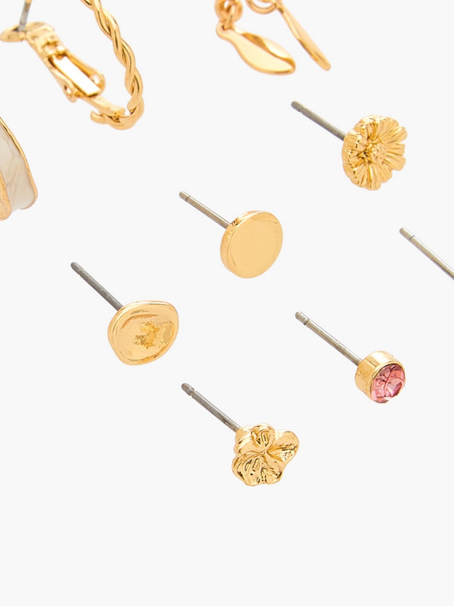Pack of 9 Gold Tone Assorted Earrings with Pushback Closure