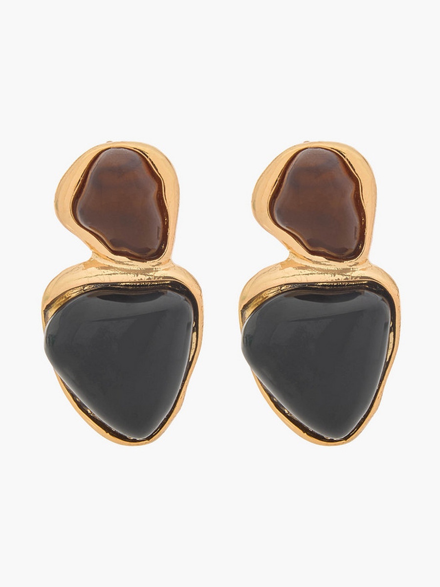 Gold Tone Resin Accent Drop Earrings with Pushback Closure