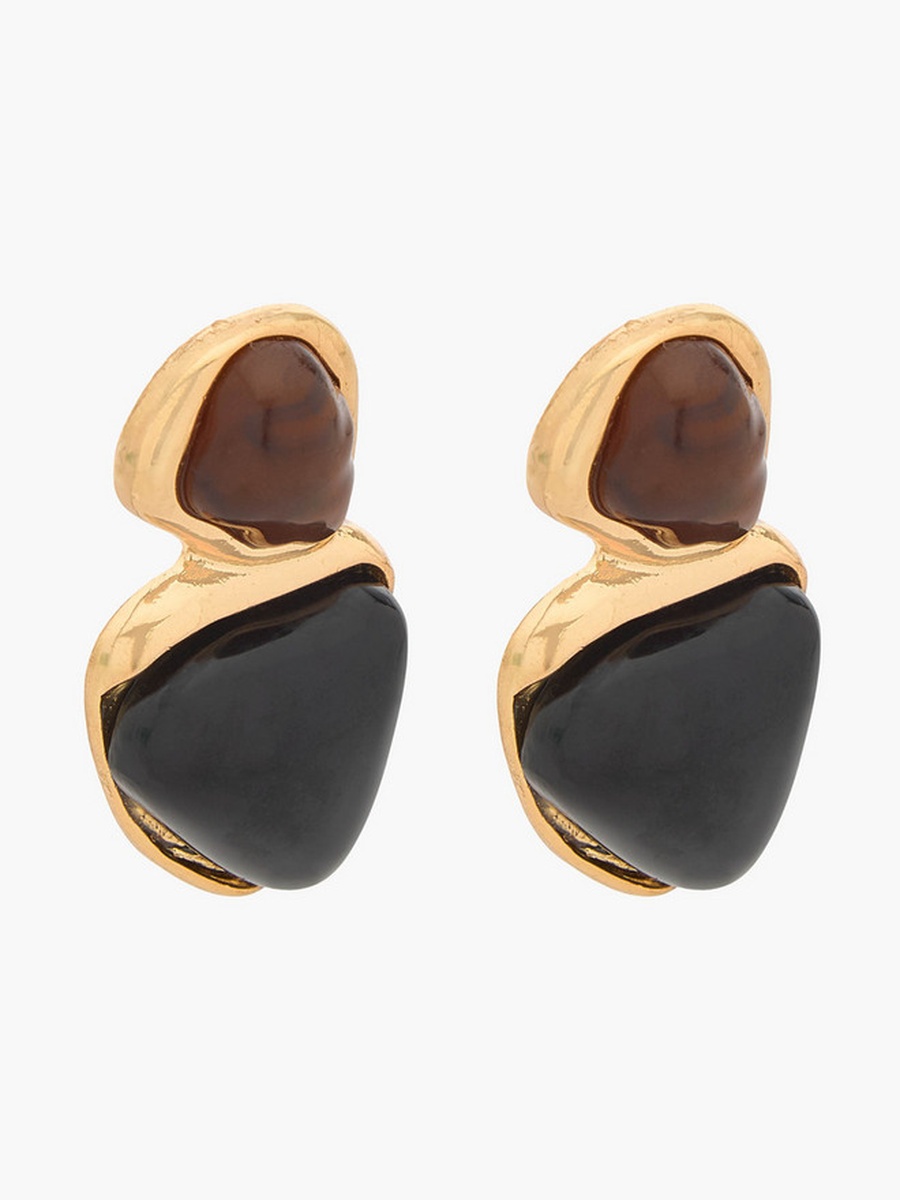Gold Tone Resin Accent Drop Earrings with Pushback Closure