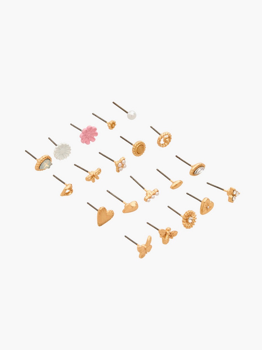 Pack of 20 Gold Tone Floral Stud Earrings with Pushback Closure