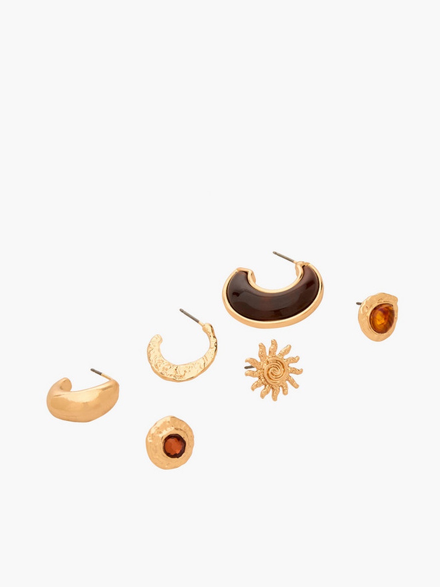 Pack of 6 Gold Tone Stud and Hoop Earrings with Pushback Closure