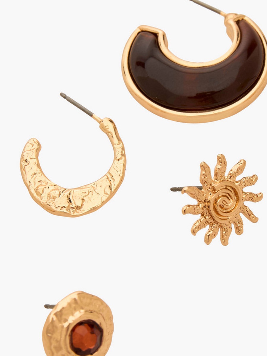 Pack of 6 Gold Tone Stud and Hoop Earrings with Pushback Closure