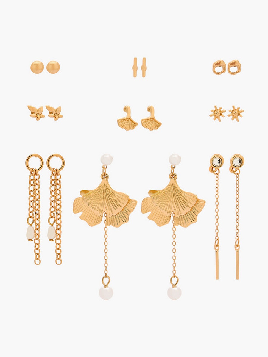 Pack of 9 Metallic Earrings with Pushback Closure