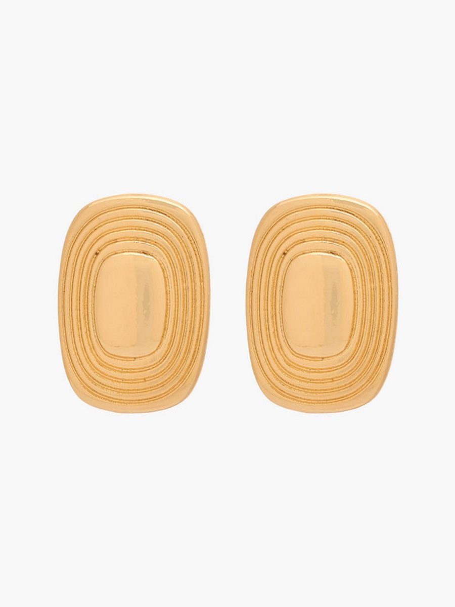 Gold Tone Ribbed Stud Earrings with Pushback Closure
