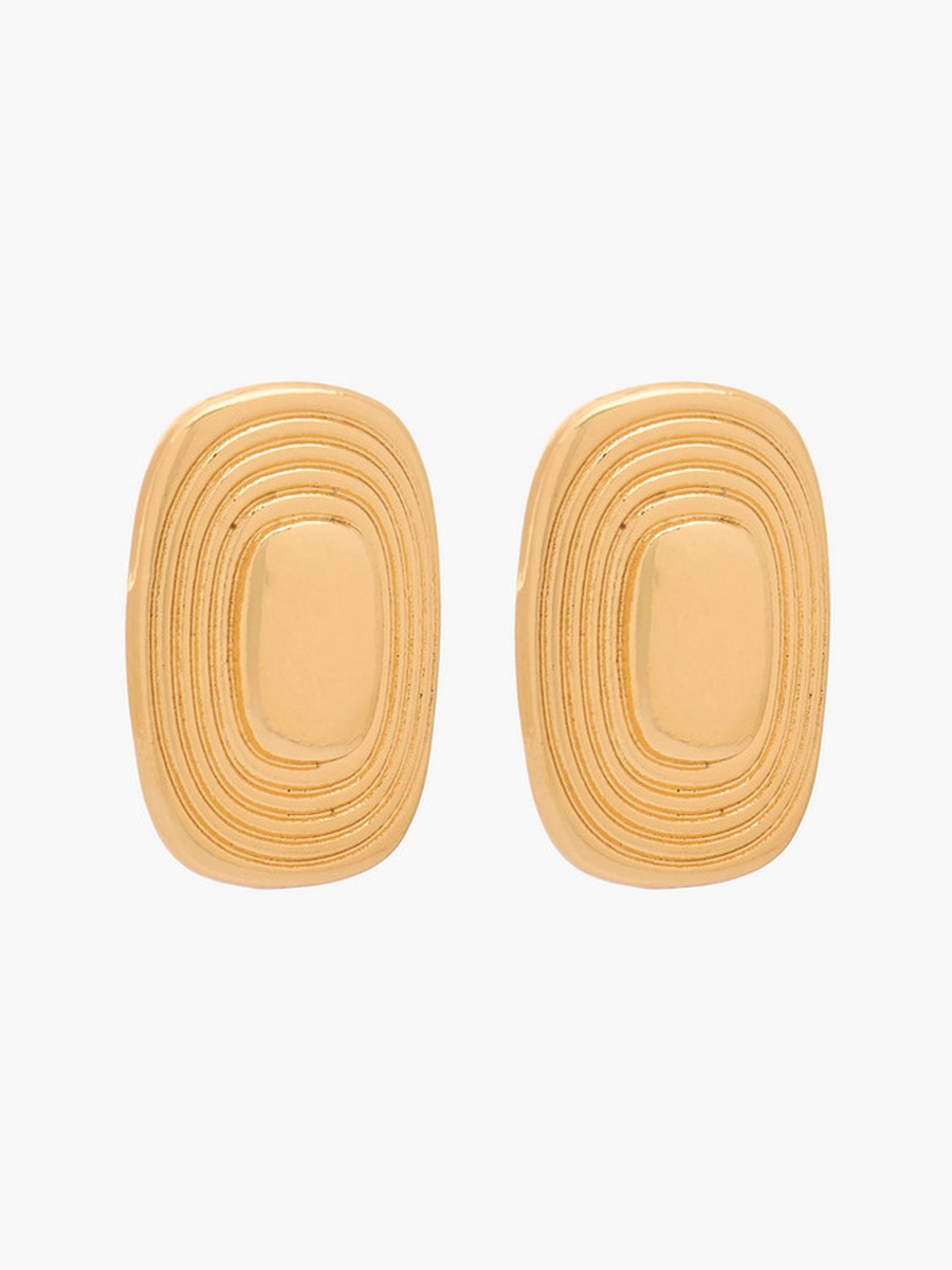 Gold Tone Ribbed Stud Earrings with Pushback Closure