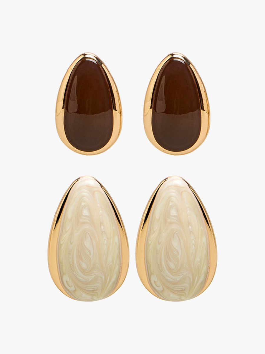 Pack of 2 Gold Tone Enamelled Teardrop Earrings with Pushback Closure