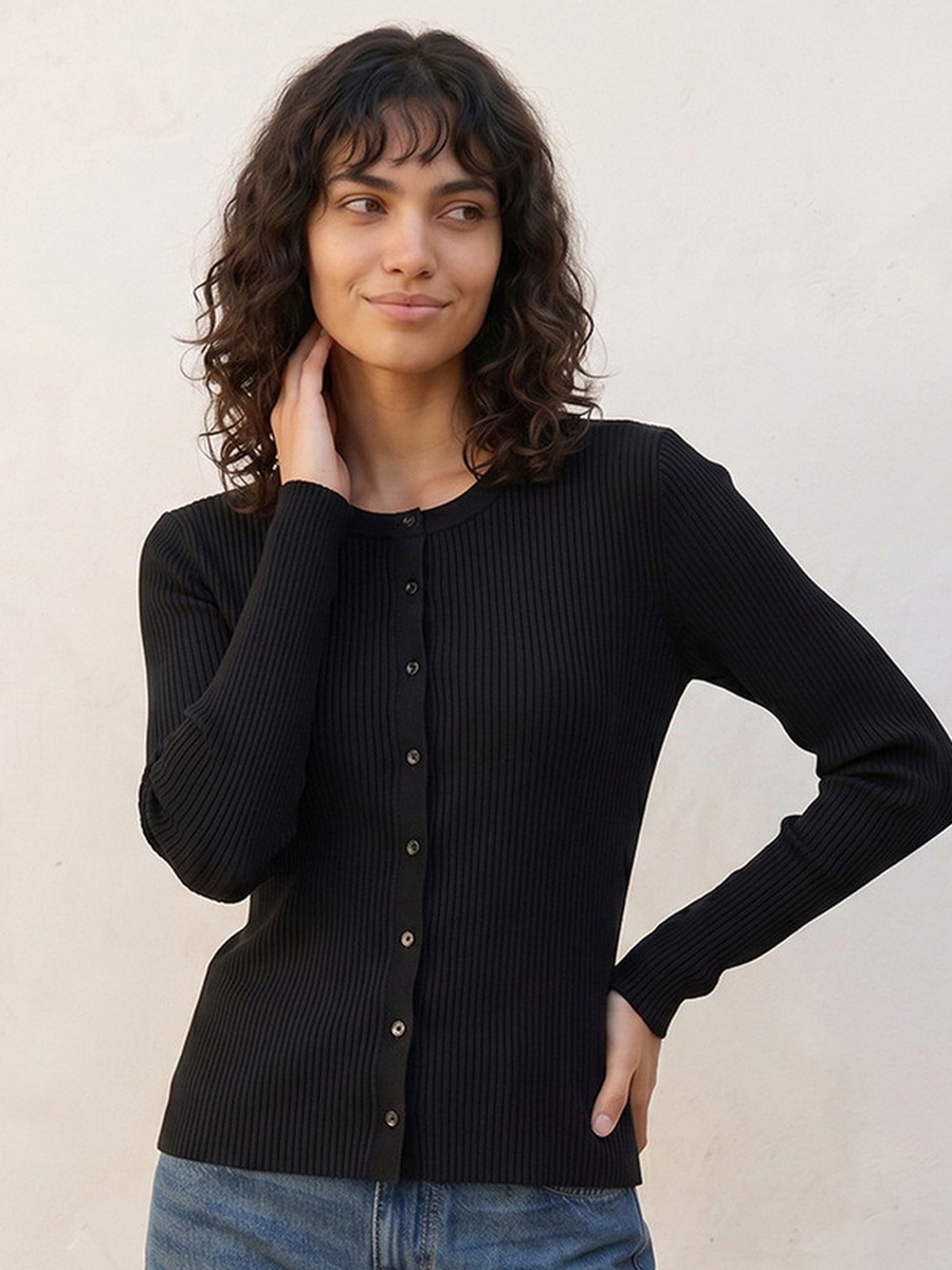 Textured Round Neck Cardigan