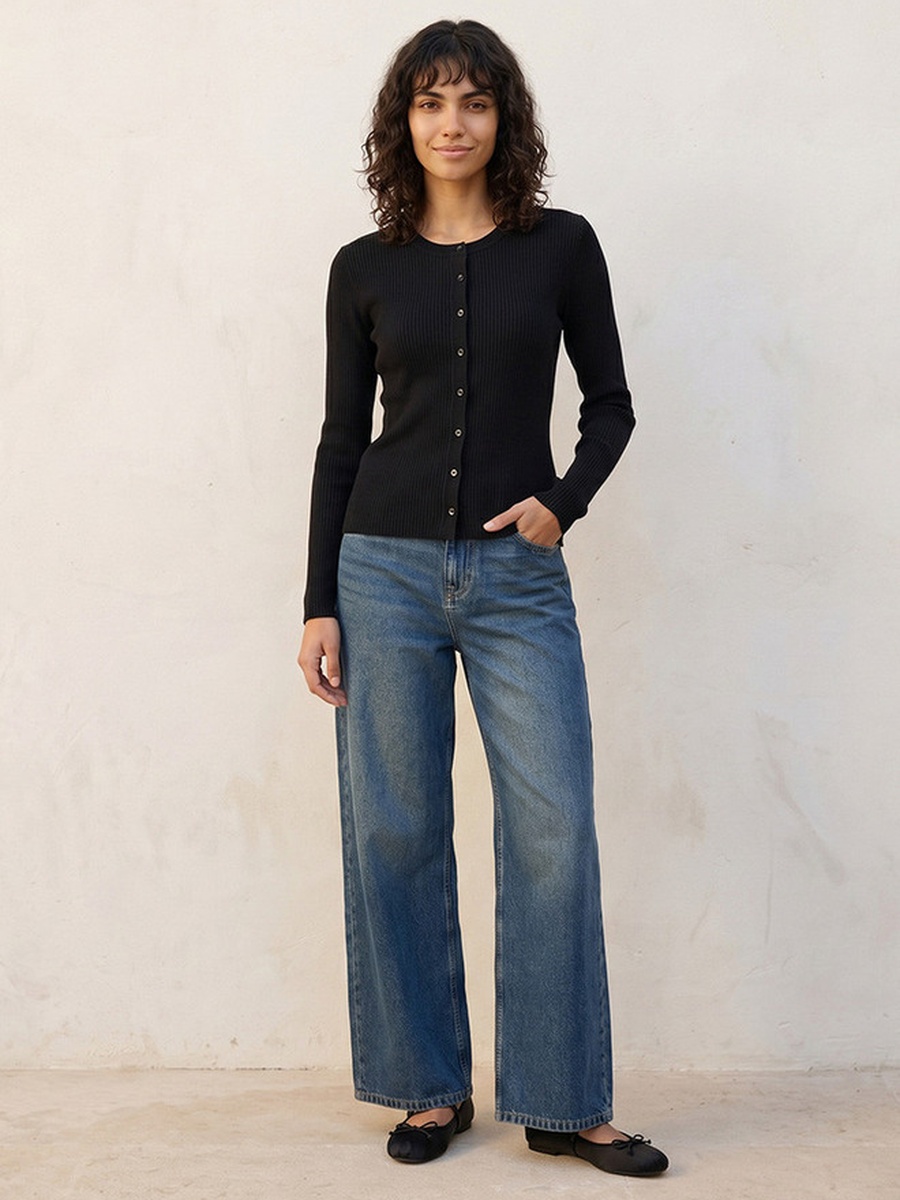 Textured Round Neck Cardigan